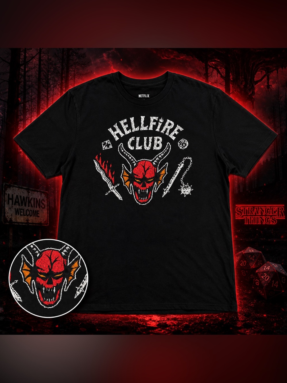 Stranger Things Hellfire Club Graphic Tee 2XL Black Netflix Eddie Munson